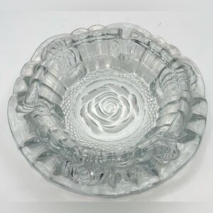 VTG 1950’s Era Brilliantly Clear Cut Glass Ashtray W/ Rose Pattern Firna 6” EUC